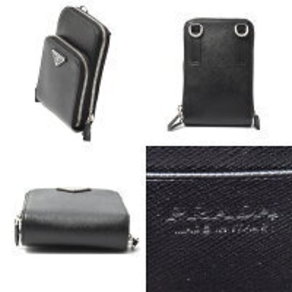 Prada Saffiano Bag Black Shoulder Smartphone Crossbody